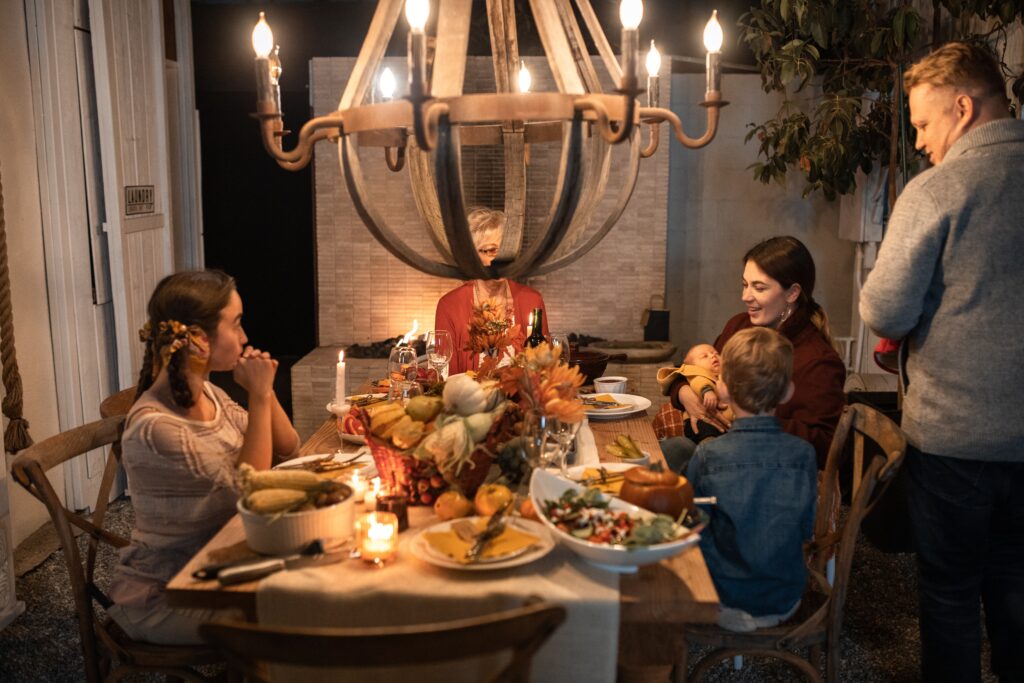 A young family having a cosy meal together