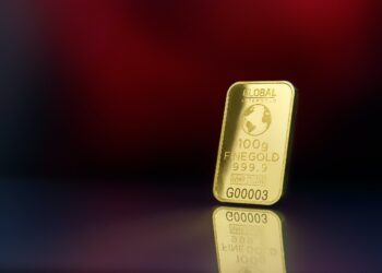 A gold bar with red black background