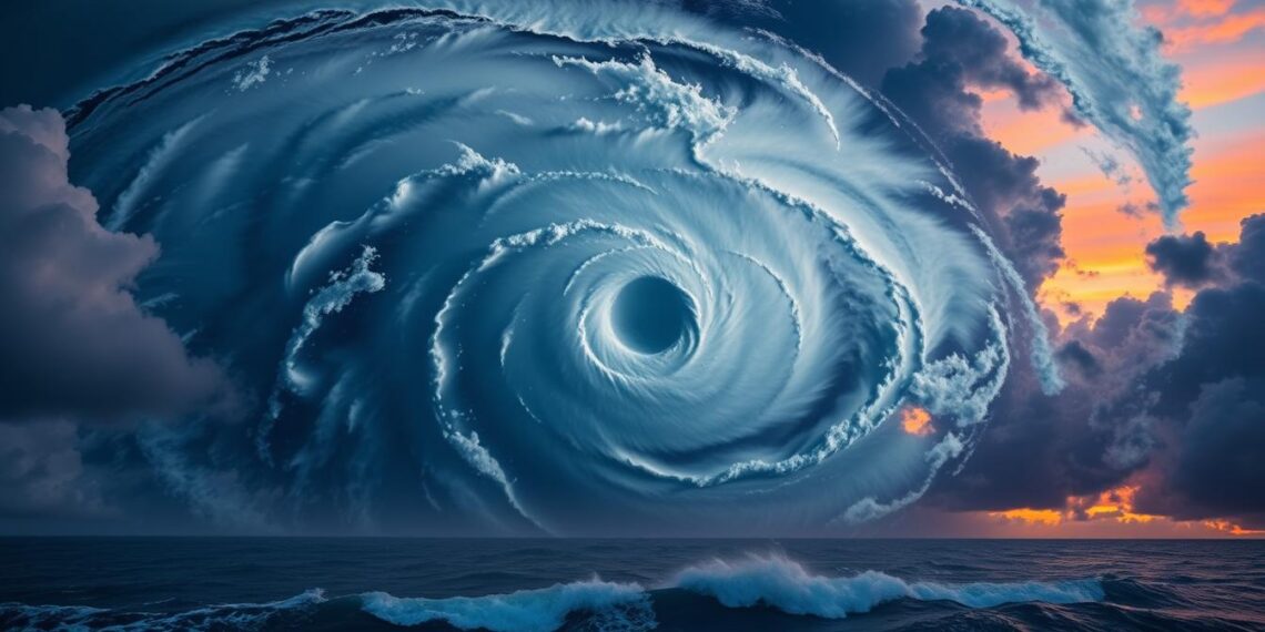 Massive-swirling-tropical-storm-over-the-ocean-with-dramatic-clouds-and-waves-under-a-vibrant-sunset-sky