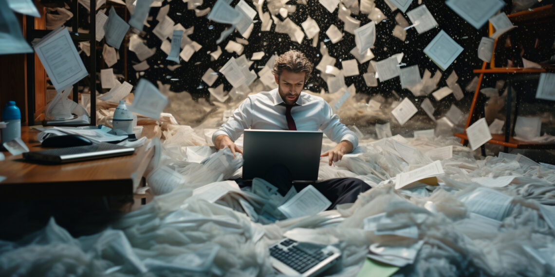 photography-of-a-surreal-scene-of-a-man-in-a-white-office-shirt-and-tie-overwhelmed-by-a-deluge-of-work-tasks-surrounded-by-floating-paperwork.